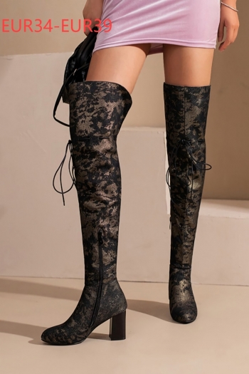 eur34-eur39 winter new lace-up over knee washed denim stylish high-heel boots(heel height:7.5cm, shaft height:56cm)
