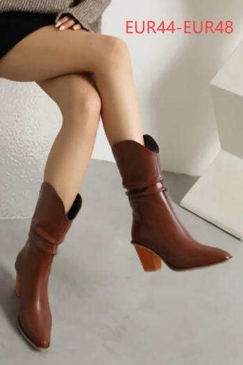 eur44-eur48 winter new 3 colors pointed leather fashion mid-tube high-heel boots(heel height:7cm, shaft height:23cm)