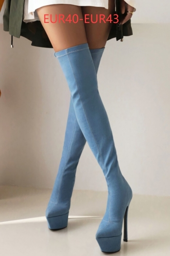 eur40-eur43 winter new 3 colors denim hollow lace-up over knee stylish high-heel boots(front heel height:5cm, back heel height:15cm, shaft height:55cm）