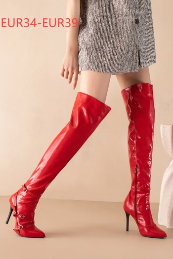 eur34-eur39 six colors leather side zip-up over knee stylish high-heel boots