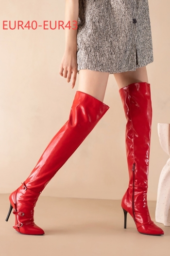 eur40-eur43 six colors leather side zip-up over knee stylish high-heel boots