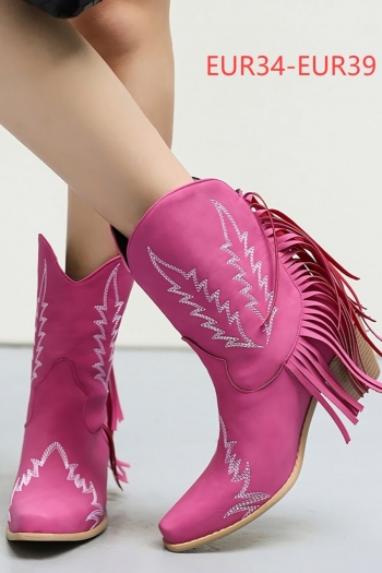 eur34-eur39 new 3 colors embroidered tassel cowboy fashion high-heel boots