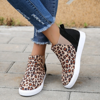 new leopard printing contrast color suede stylish casual boots