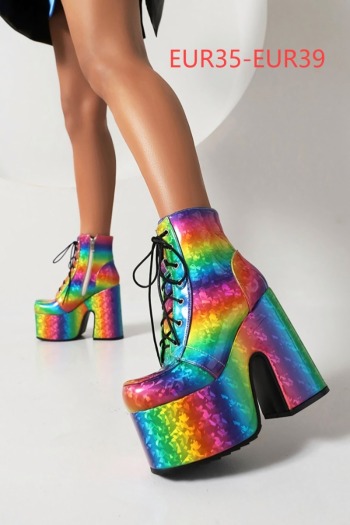 eur35-eur39 new colorful lace-up thick bottom stylish high-heel boots
