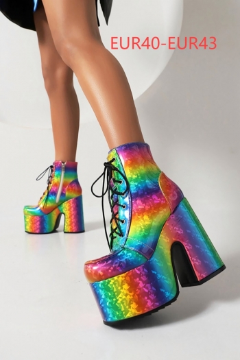 eur40-eur43 new colorful lace-up thick bottom stylish high-heel boots
