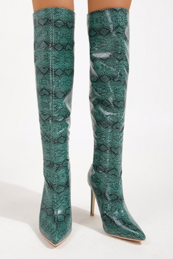 new pointed snake pattern over knee high-heel back zip-up stylish boots