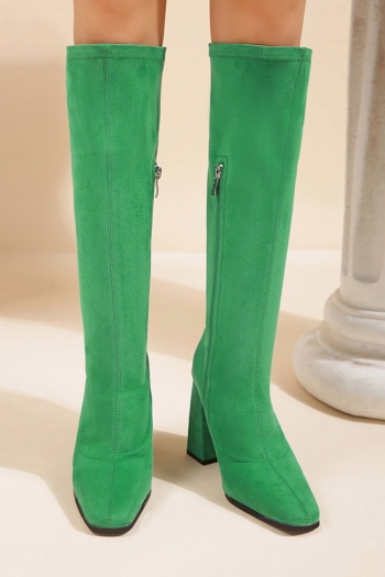 new solid color suede side zip-up high-upper stylish high-heel boots