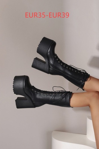 eur35-eur39 two colors lace-up stylish high-heel boots