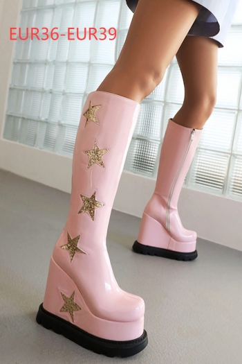 eur36-eur39 three colors side zip-up star pattern stylish high-heel boots