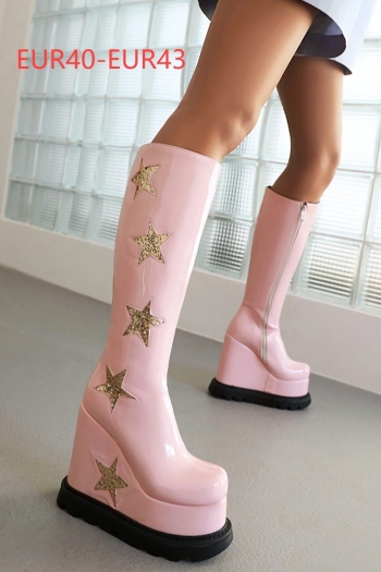 eur40-eur43 three colors side zip-up star pattern stylish high-heel boots