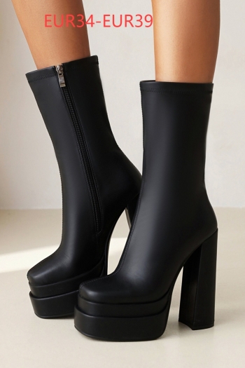 eur34-eur39 new pu side zip-up high-heel mid-tube stylish boots