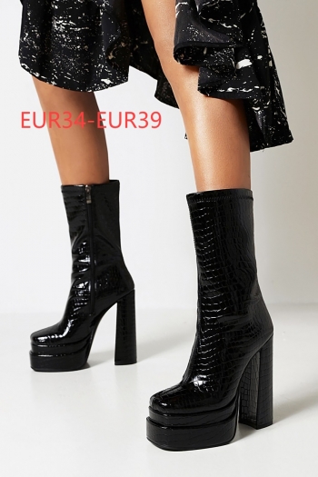eur34-eur39 new stone pattern side zip-up high-heel mid-tube stylish boots
