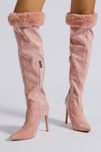 two colors pointed side zip-up high-upper high-heel stylish boots
