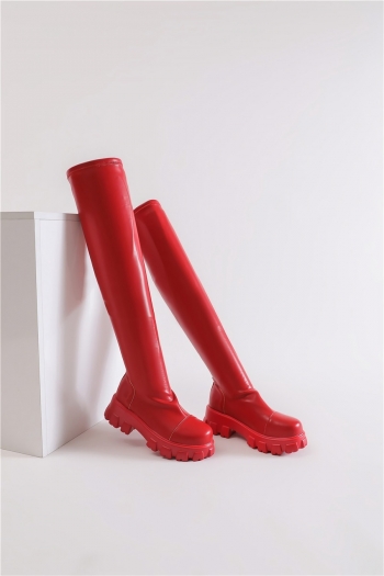 three colors thick bottom stretch over knee stylish all-match boots
