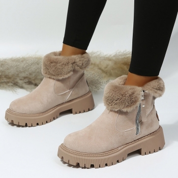 two colors side zip-up fuzzy stylish warm snow boots