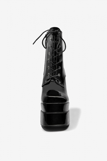 new pu thick bottom lace-up stylish mid-tube high-heel boots