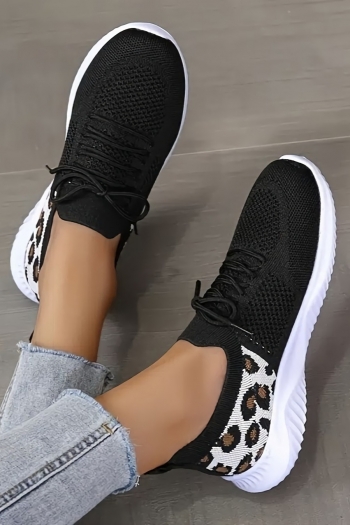 new two colors lace-up knitted leopard pattern breathable casual sneakers