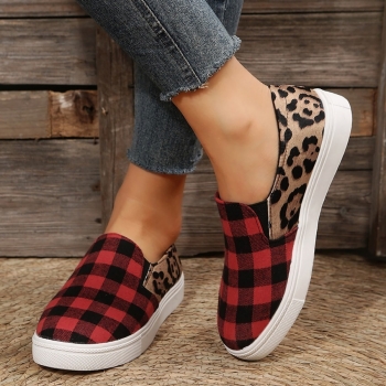 new 2 colors leopard & plaid pattern canvas fabric stylish all-match shoes