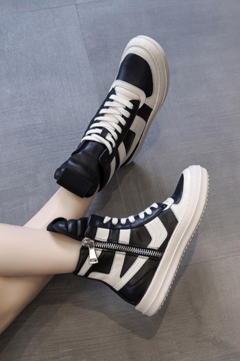 eur35-eur39 new side zip-up contrast stitching lace-up high-top fashion sneakers