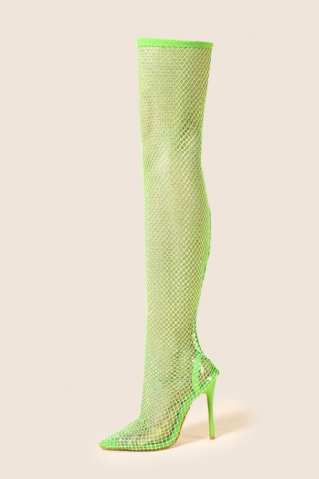 Sexy pointed rhinestone fishnet over knee nightclub high-heel sandals boots