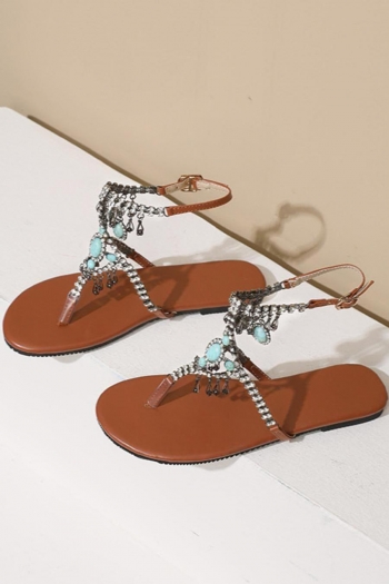 stylish beaded rhinestone clip-toe bohemian flat sandals