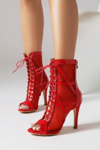 sexy 3 colors mesh hollow lace-up back zip-up high-heel sandals boots