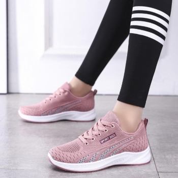stylish 3-colors lace-up mesh breathable contrast color soft sole sneakers