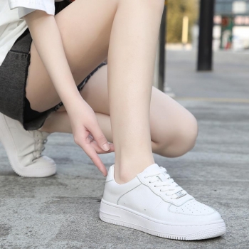 casual solid color low-top lace-up all-match white shoes