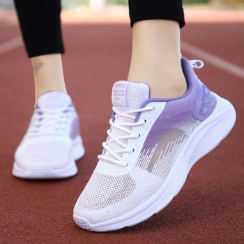 stylish 3 colors lace-up fly woven mesh breathable soft sole sneakers