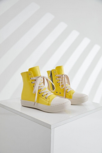 stylish pu leather high-top thick bottom strappy zip-up side all-match sneakers