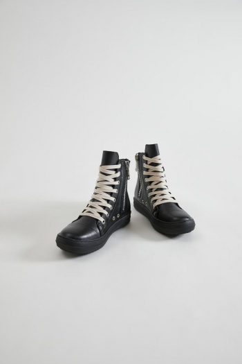 stylish black pu leather high-top thick bottom strappy zip-up all-match sneakers