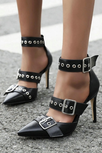 stylish pu leather pointed toe adjustable buckle high-heel sandals