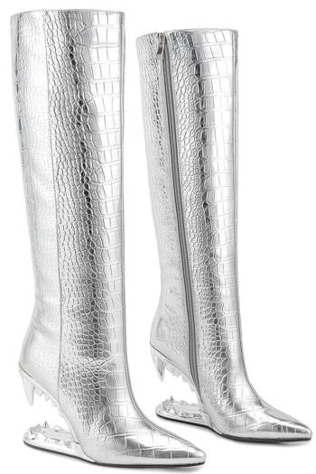 stylish stone pattern pu leather zip-up tiger teeth design high-heel boots