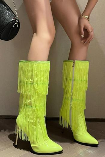 stylish pu leather pointed toe tassel zip-up side high-heel boots