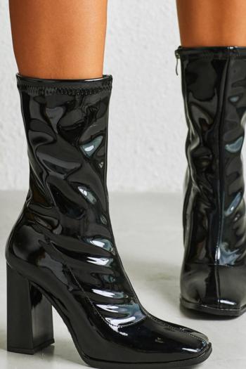 stylish pu leather square toe zip-up side high-heel boots