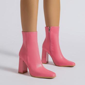 stylish pure color pu leather zip-up size high-heel boots