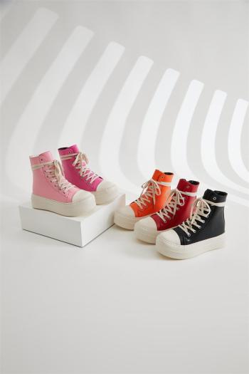 stylish 5 colors pu leather high-top thick bottom strappy zip-up sneakers