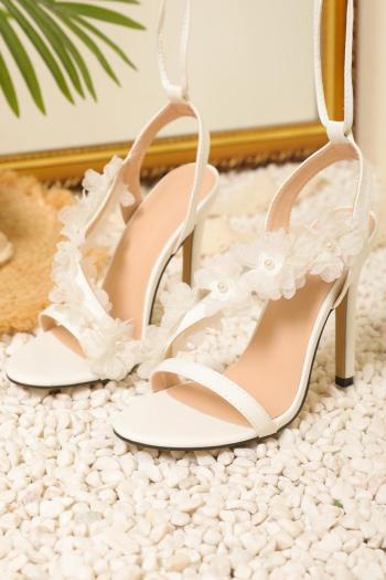 Stylish 3d flower pearl decor peep toe high-heel sandals