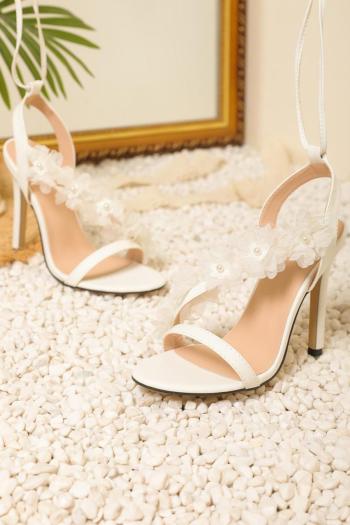 Stylish 3d flower pearl decor peep toe high-heel sandals