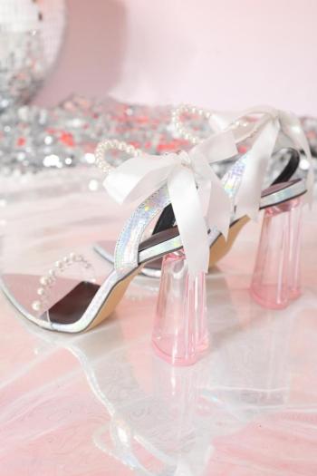 Sexy pointed toe pearl decor transparent high-heel sandals