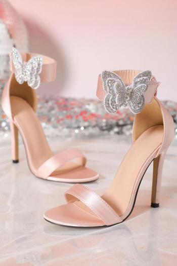 Sexy butterfly rhinestone decor peep toe transparent high-heel sandals