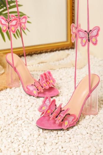 Sexy butterfly embroidery peep toe strappy transparent high-heel sandals