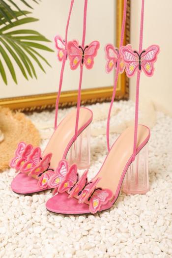 Sexy butterfly embroidery peep toe strappy transparent high-heel sandals