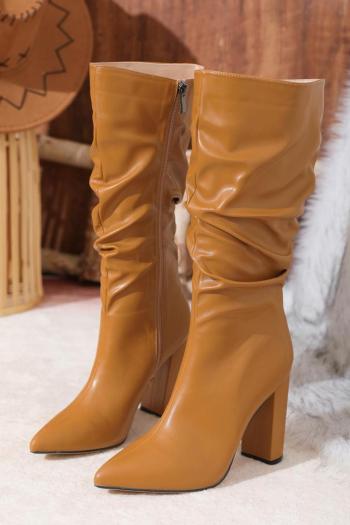 Stylish pu leather pointed toe zip-up side high-heel boots