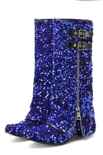 exquisite 5 colors sequin decor zip-up midi-heel boots