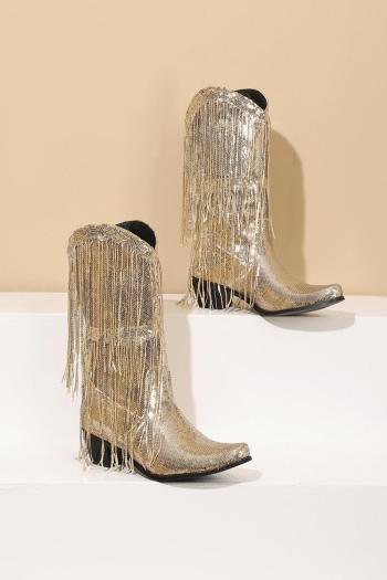exquisite 6 colors sequin tassel decor midi-heel boots