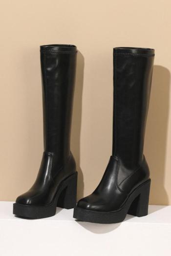 exquisite pure color pu leather high-heel boots