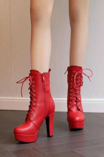 exquisite 5 colors pu leather strappy zip-up side high-heel boots