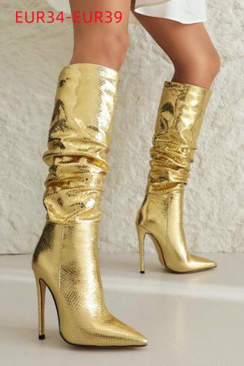 eur34-eur39 exquisite snakeskin pu leather pointed toe high-tube high-heel boots