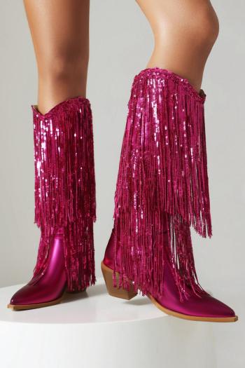 exquisite 4 colors pu leather sequin tassel pointed toe boots